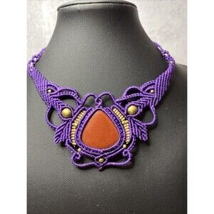 macrame stone necklace pendant Adjustable